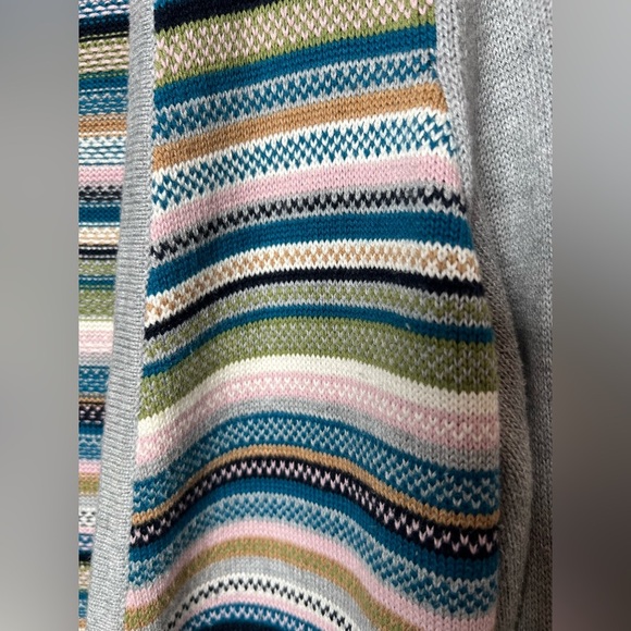 Orvis Wool Blend Long Cardigan Multicolour Striped Elbow Patches Women’s Medium - Picture 4 of 6